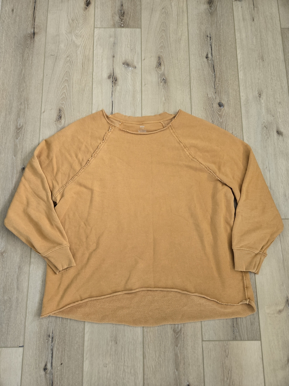 Aerie Oversized Distressed Crewneck Sweatshirt in a vintage mustard yellow Large